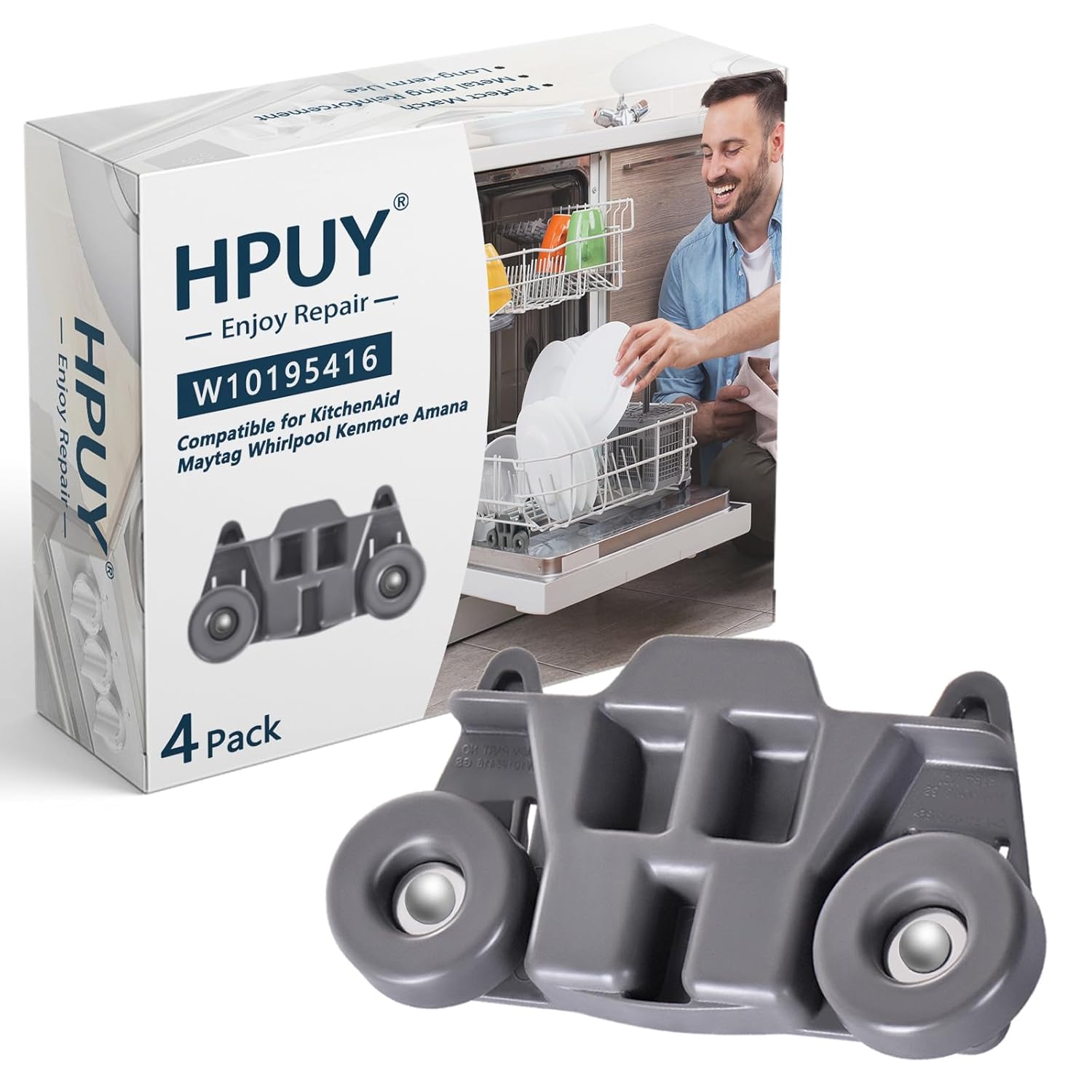 W10195416 KitchenAid Dishwasher Rack Wheels Compatible Whirlpool Maytag