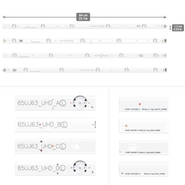 FL612450-2A EAV63673007 SSC 65UJ63 LED Backlight Strips (12) for LG 65UJ6300-UA HPUY