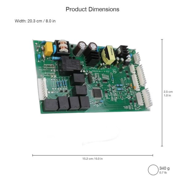 WR55X10942 Control Board dimensions - 15.2 x 20.3 x 2.5 cm, weight 340 g